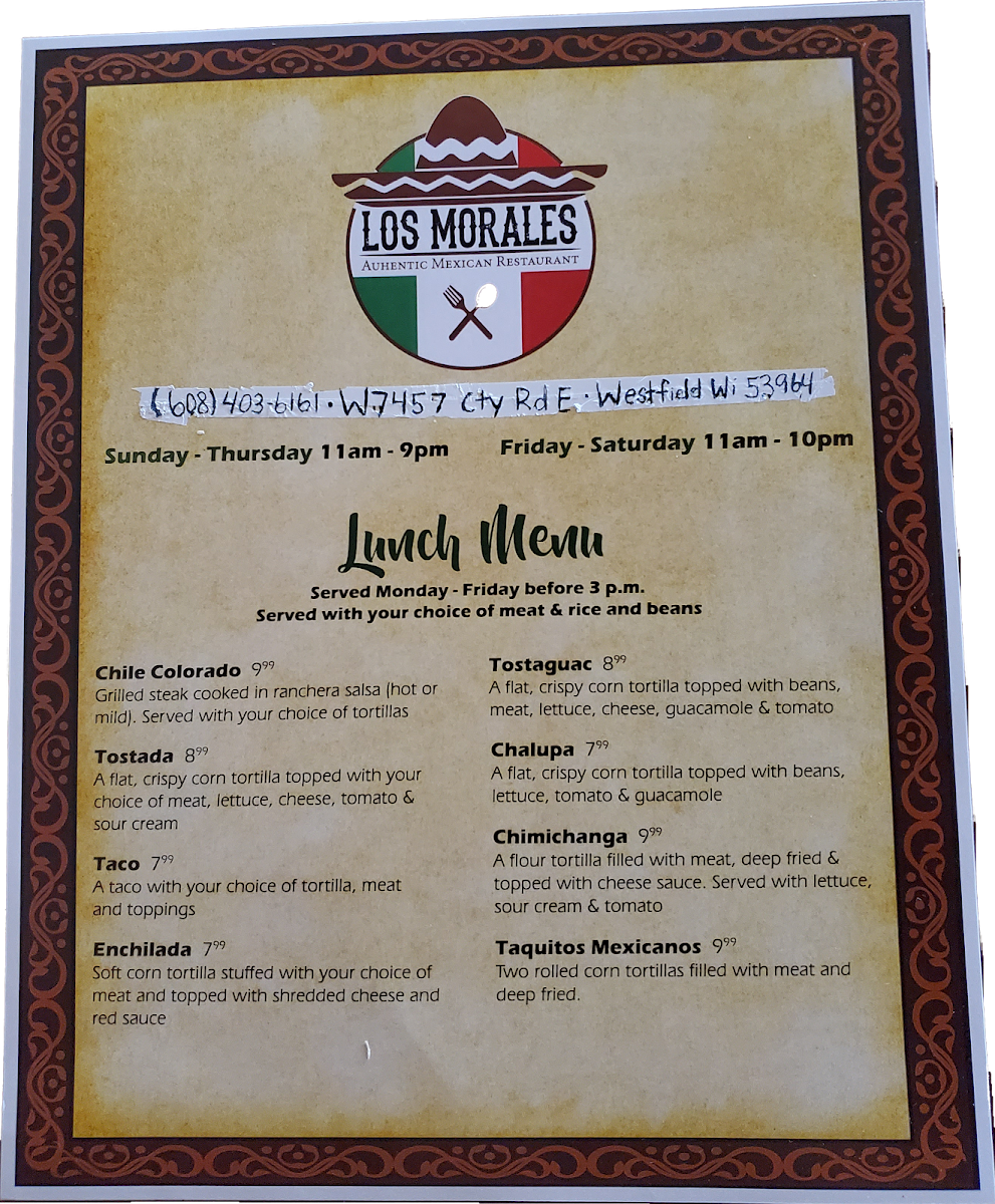 Los Morales Westfield menu board