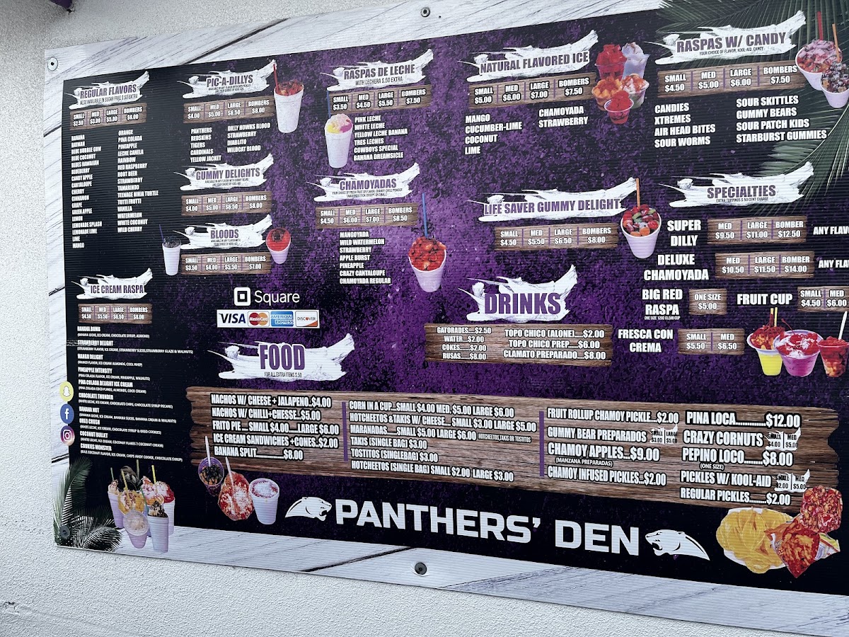Panthers' Den menu board