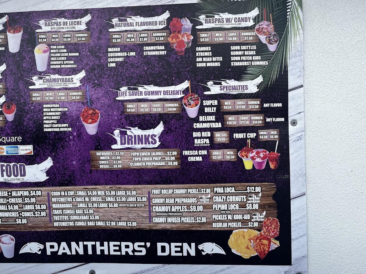 Panthers' Den menu board