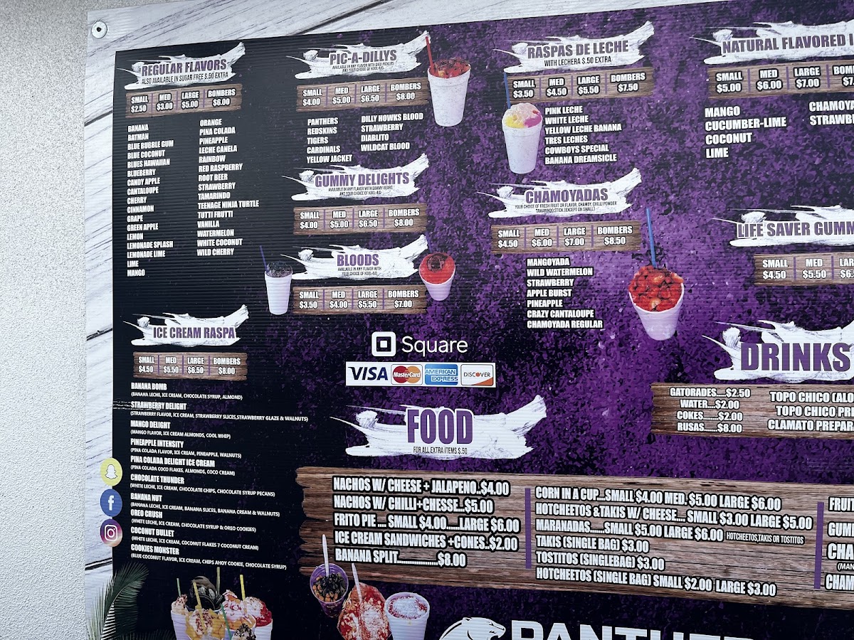 Panthers' Den menu board