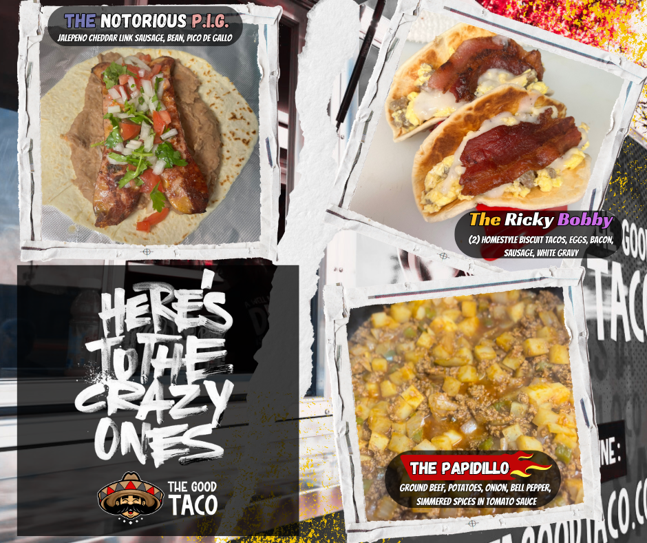 The Good Taco menu board