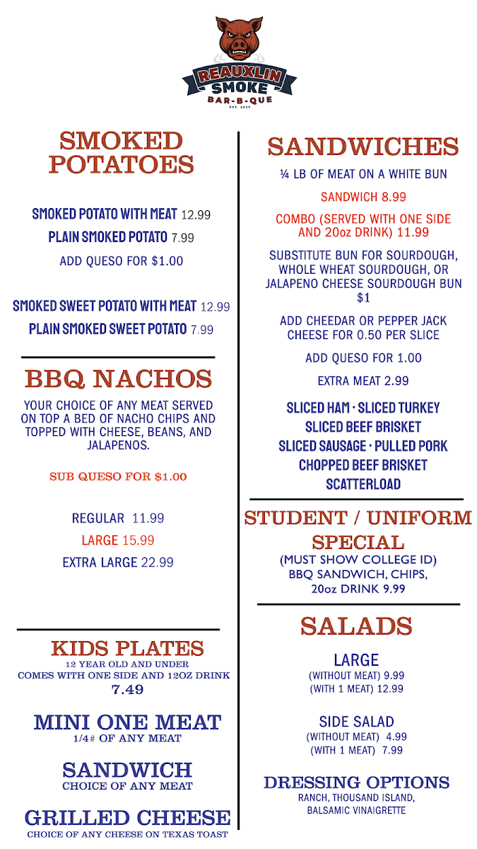 REAUXLIN SMOKE BAR-B-QUE menu board
