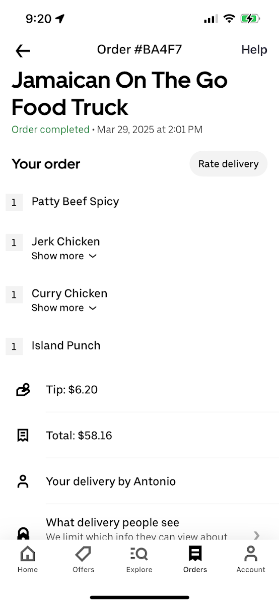 Jamaican On The Go Food Truck menu board