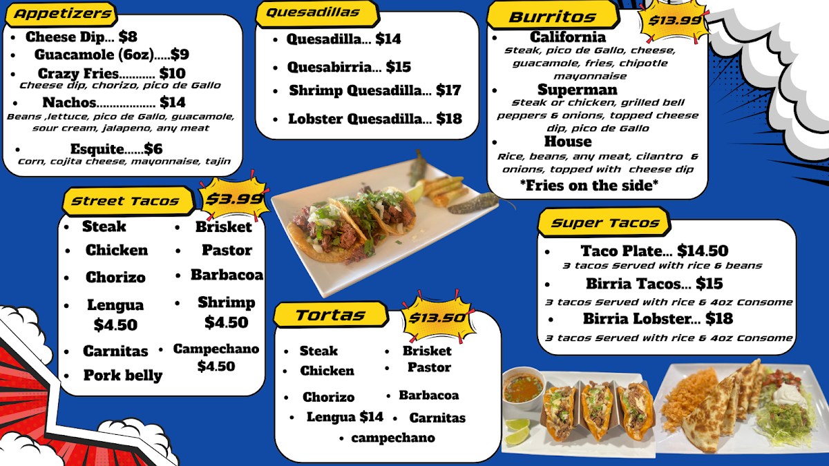 Super Taco 'El Guero' Restaurant menu board