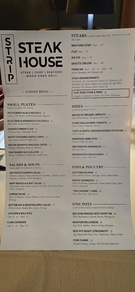 Strip Steak House menu board