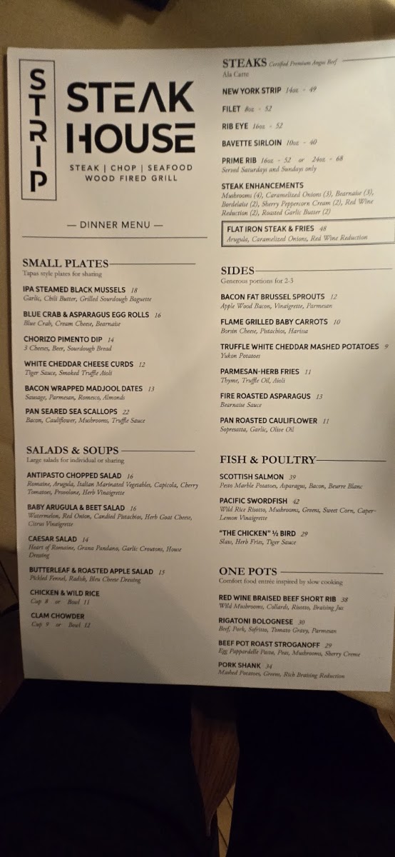 Strip Steak House menu board