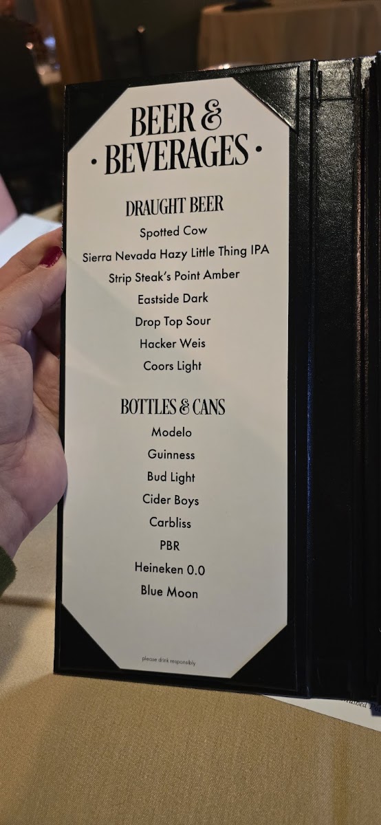Strip Steak House menu board