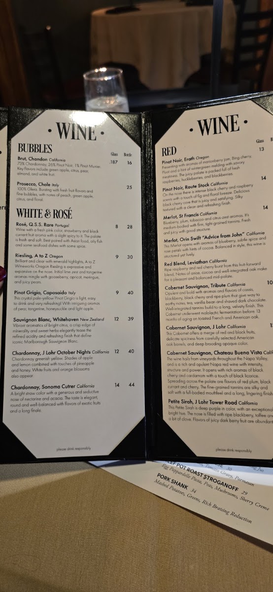 Strip Steak House menu board