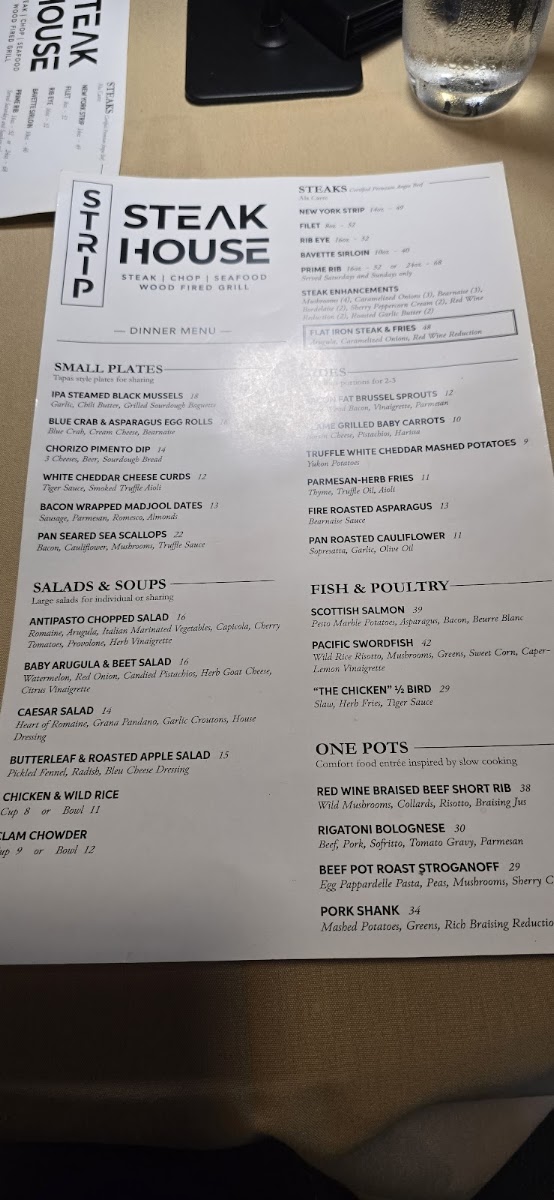 Strip Steak House menu board