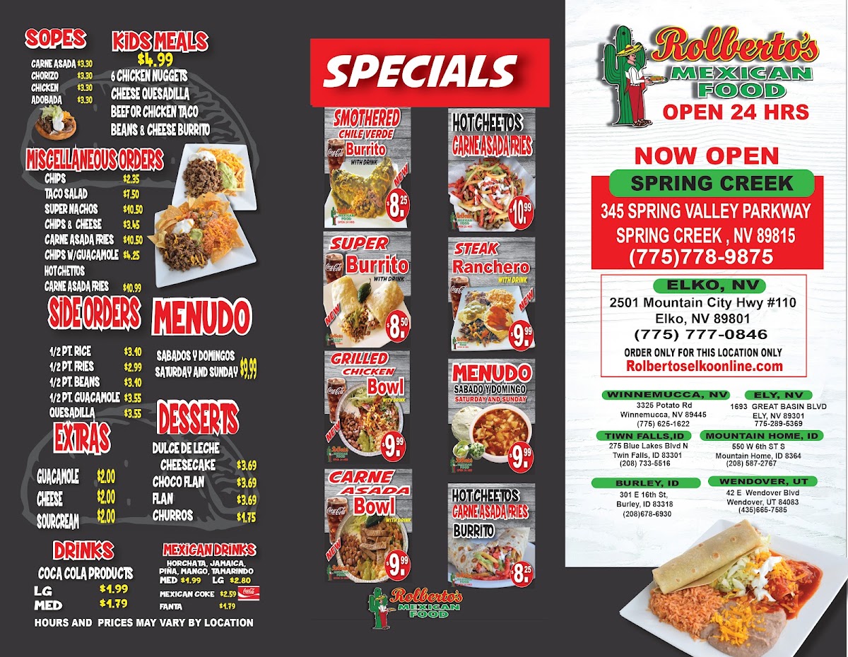 Rolbertos Mexican Food menu board