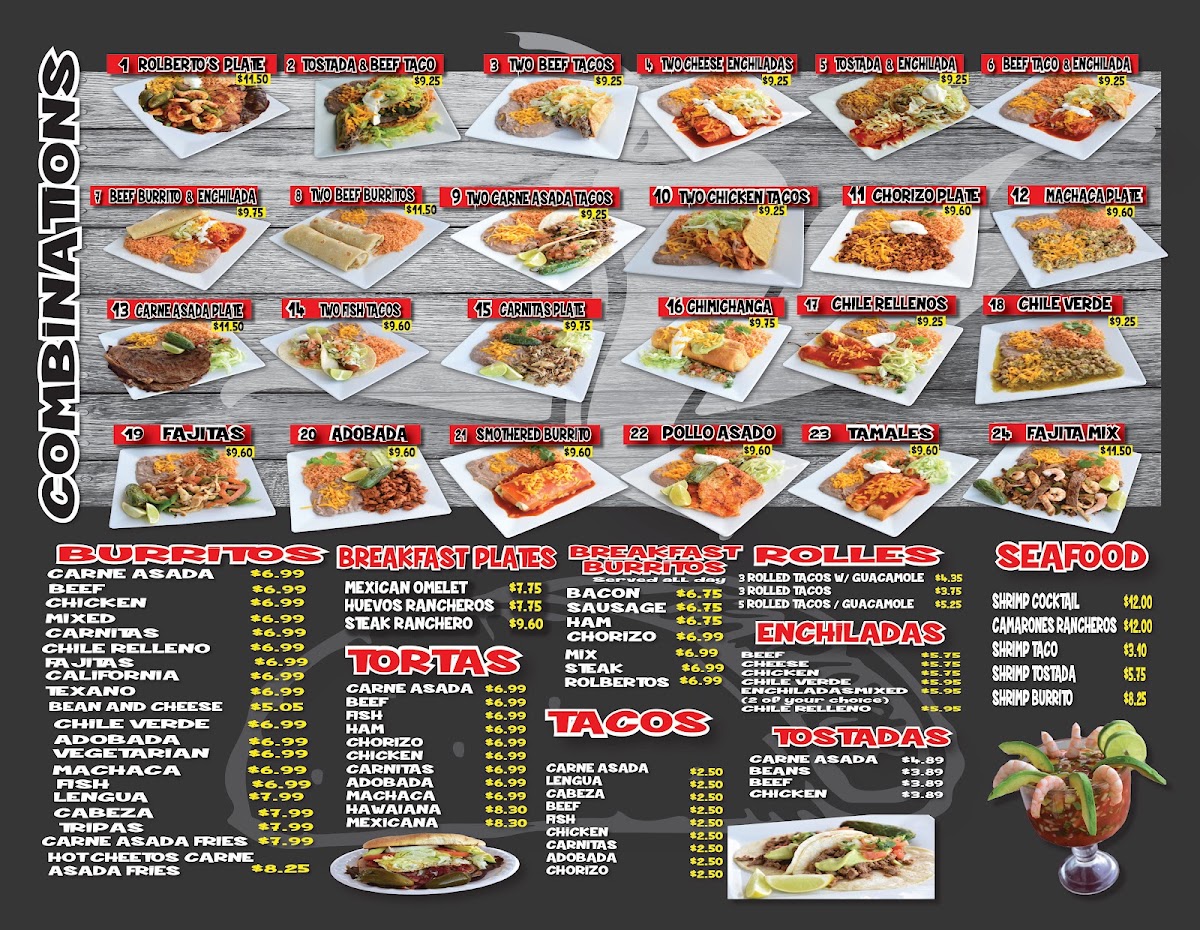 Rolbertos Mexican Food menu board