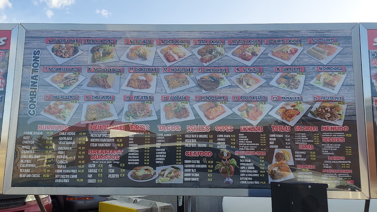 Rolbertos Mexican Food menu board