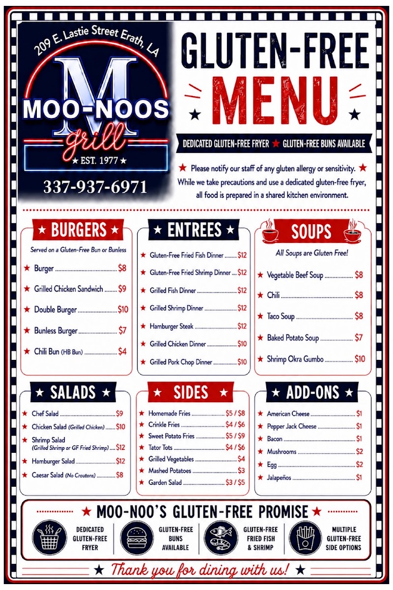 Moo-Noo's Grill menu board