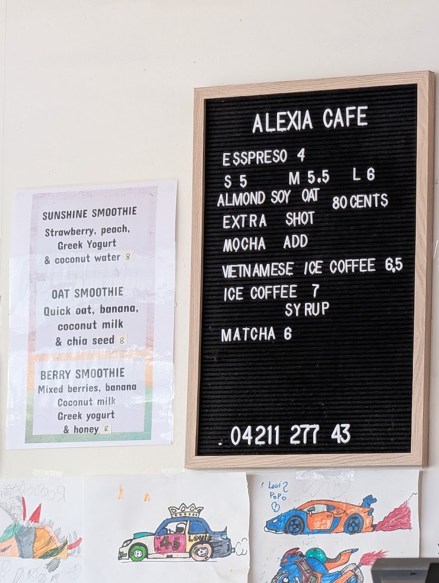 Alexia Cafe menu board