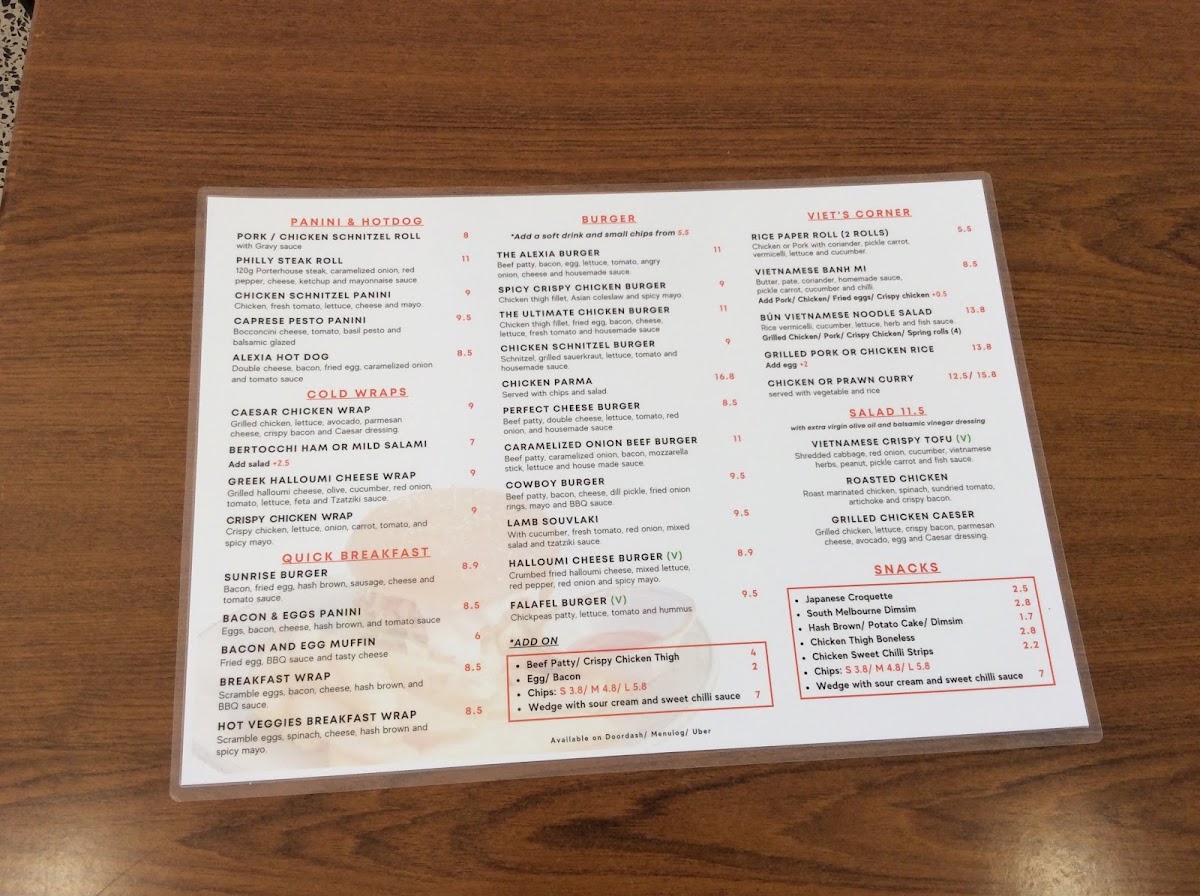Alexia Cafe menu board