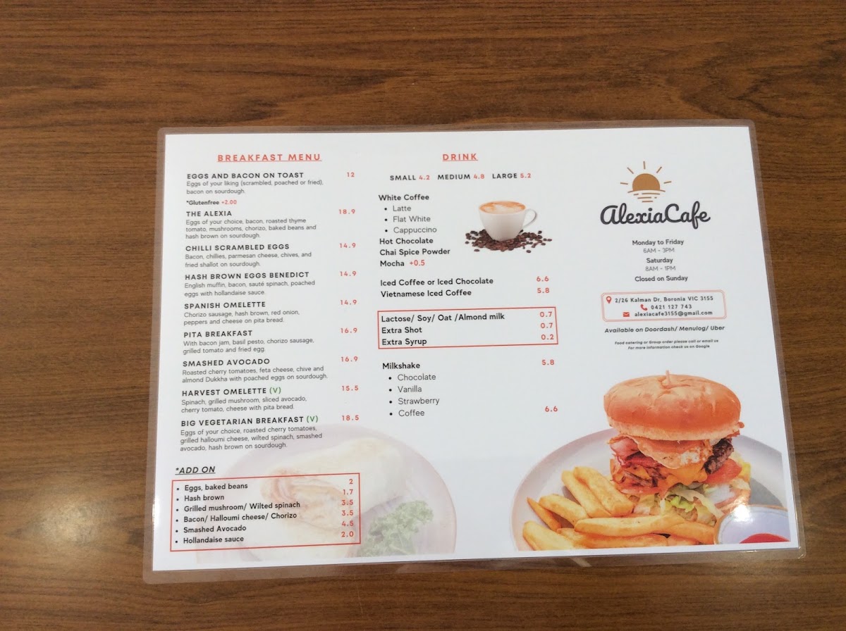 Alexia Cafe menu board