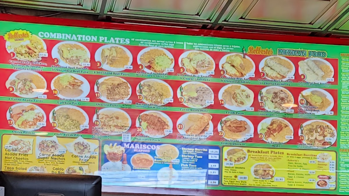 rolbertos mexican food 259 spring Valley parkway menu board