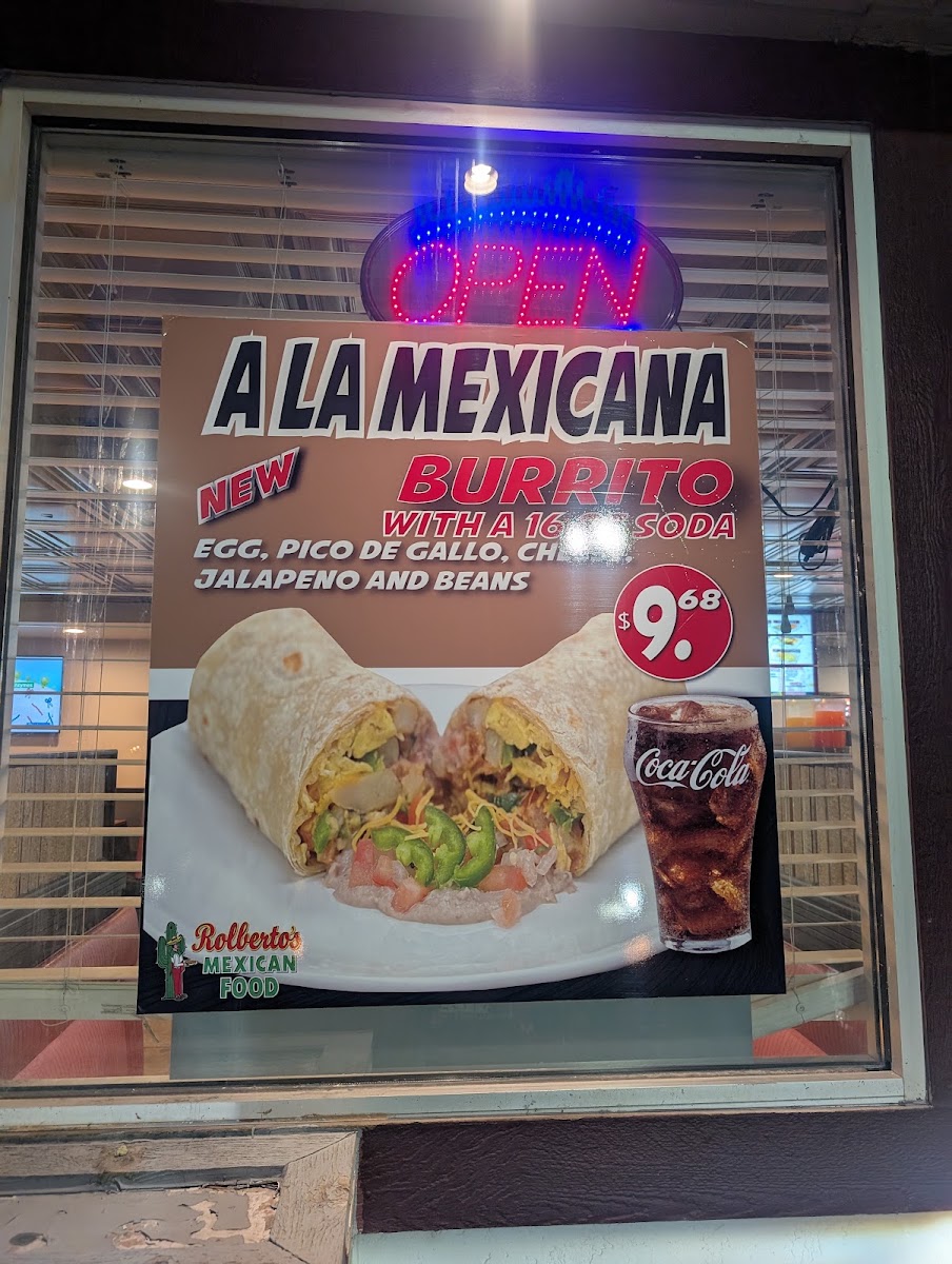 rolbertos mexican food 259 spring Valley parkway menu board