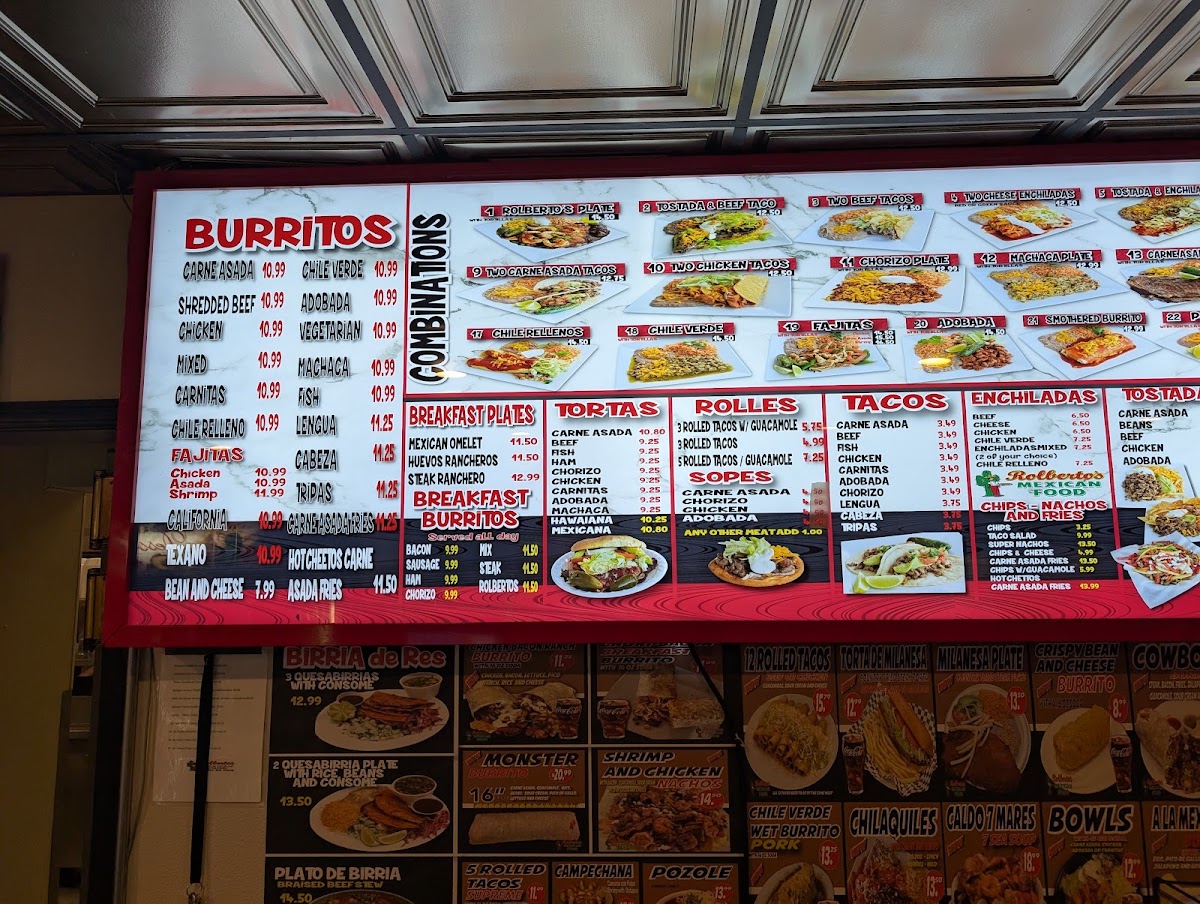rolbertos mexican food 259 spring Valley parkway menu board