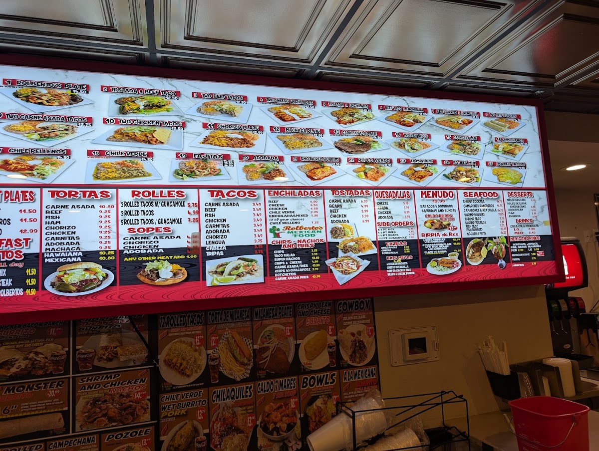 rolbertos mexican food 259 spring Valley parkway menu board