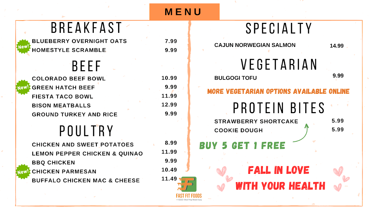 Fast Fit Foods Fillmore menu board