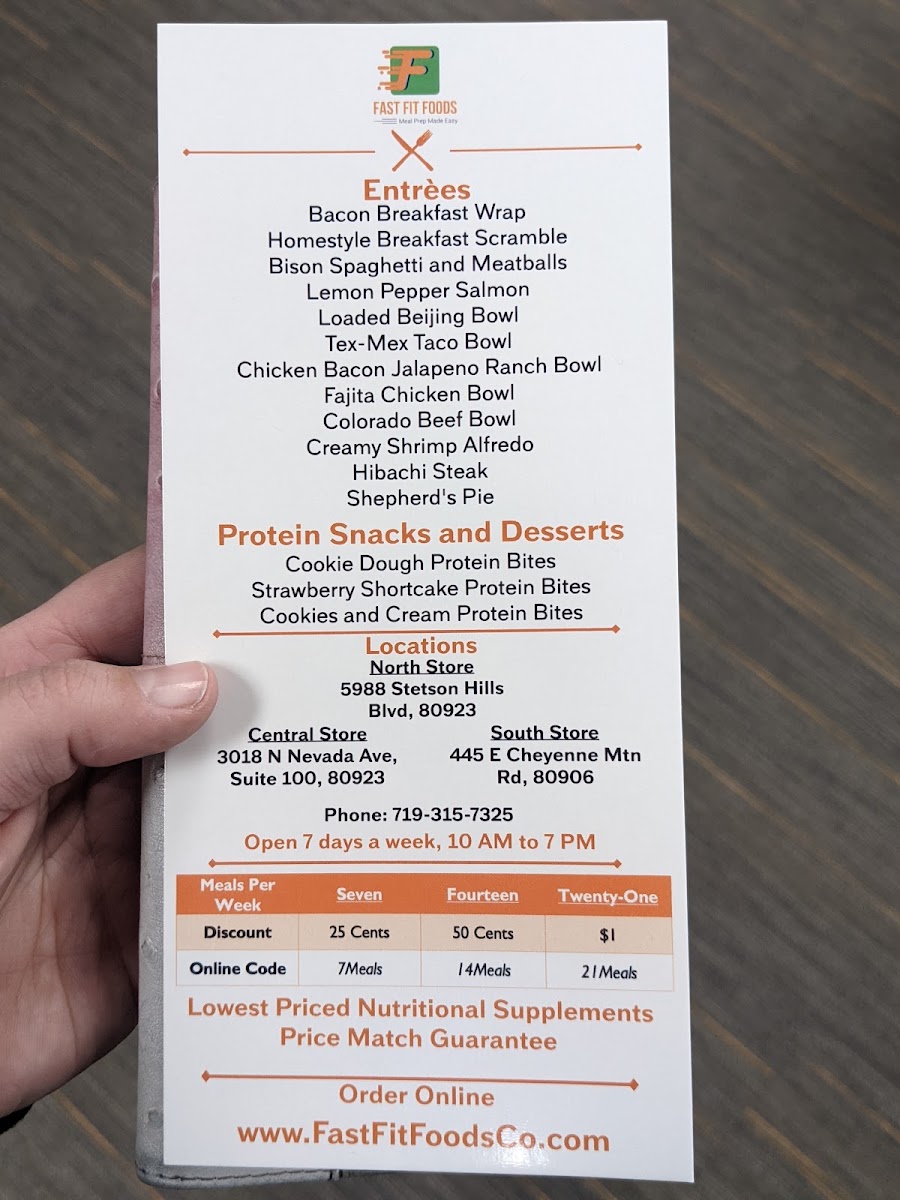 Fast Fit Foods Fillmore menu board