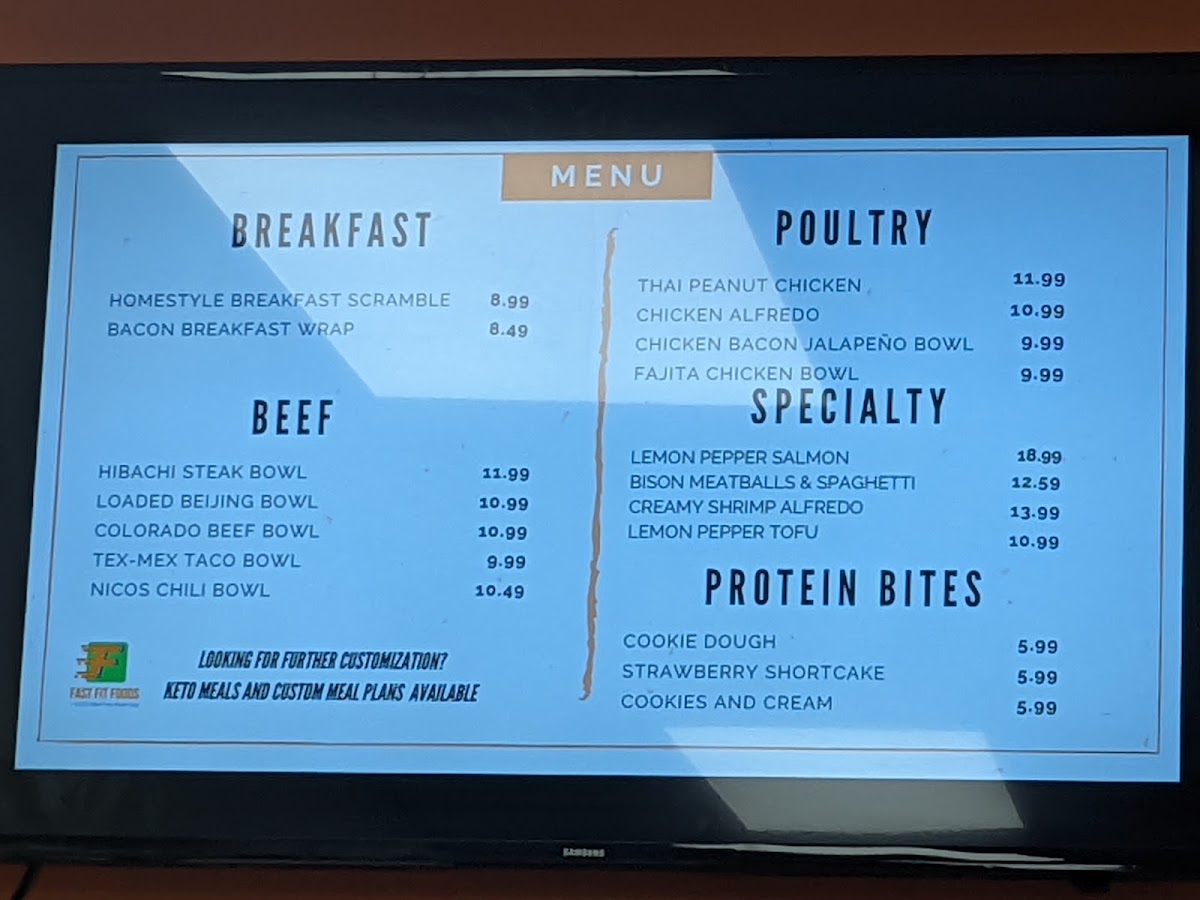Fast Fit Foods Fillmore menu board