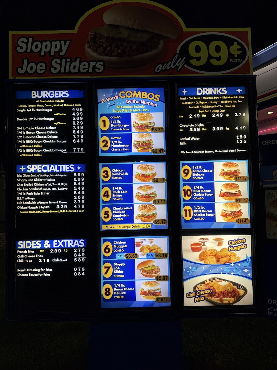 B-Bop's menu board