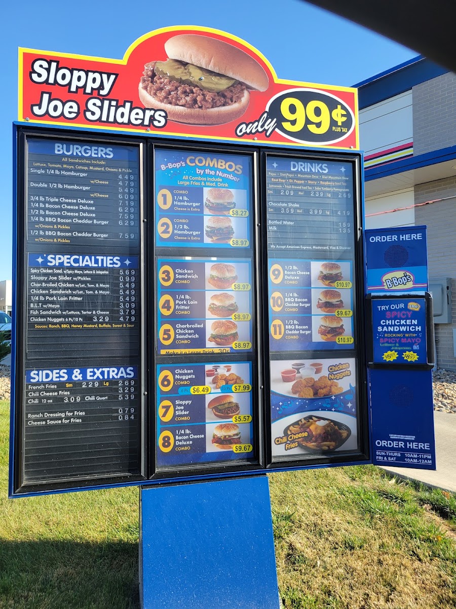 B-Bop's menu board