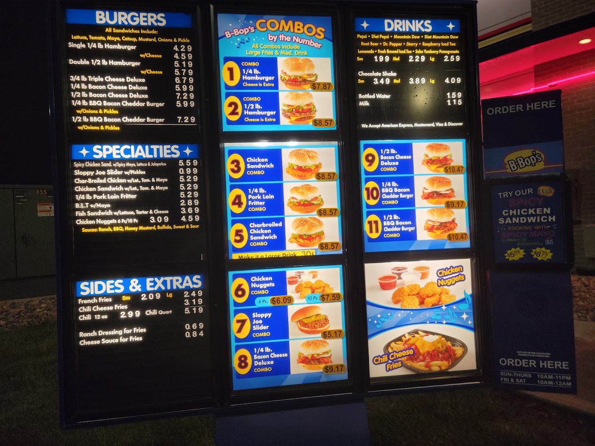B-Bop's menu board