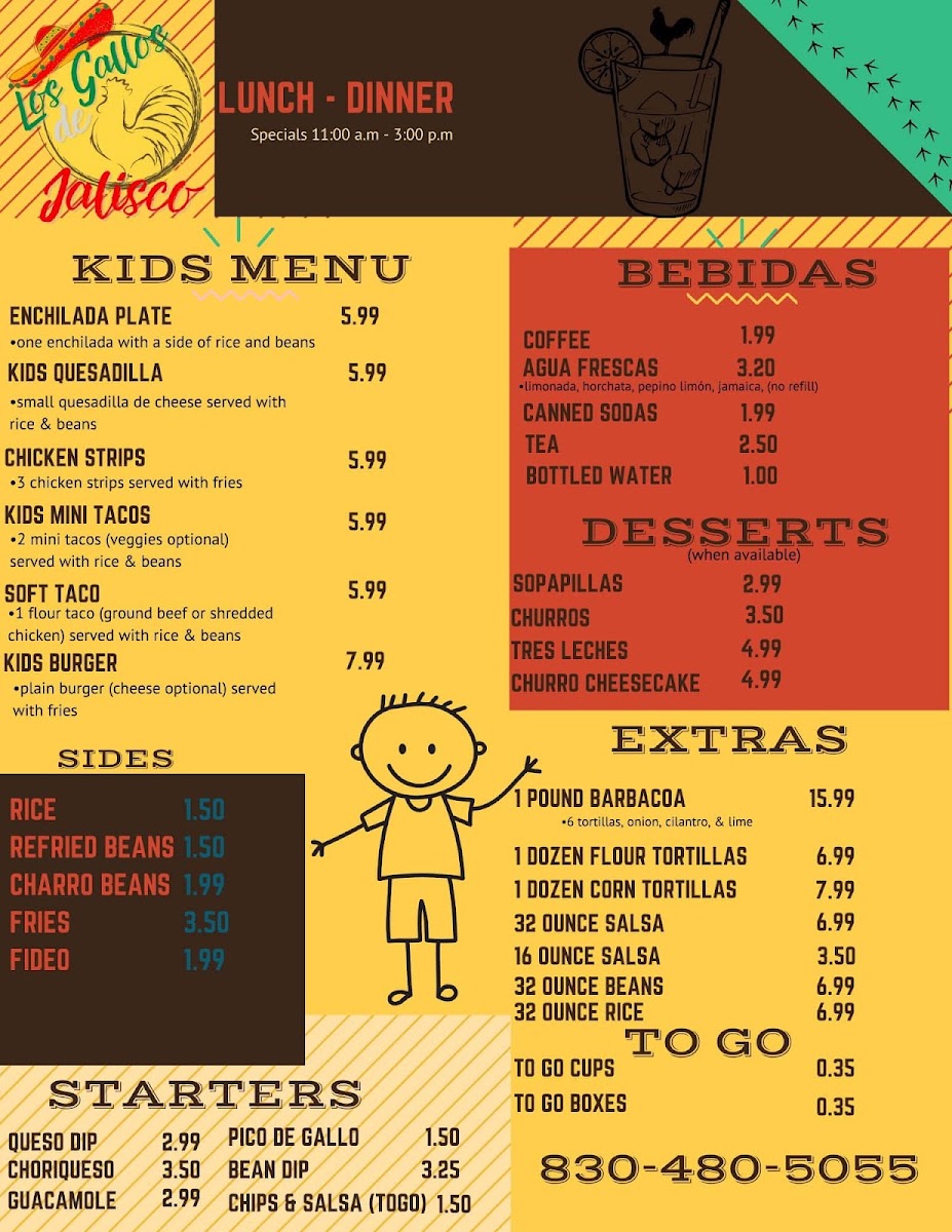 Los Gallos de Jalisco menu board