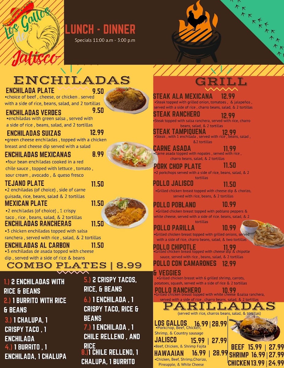 Los Gallos de Jalisco menu board
