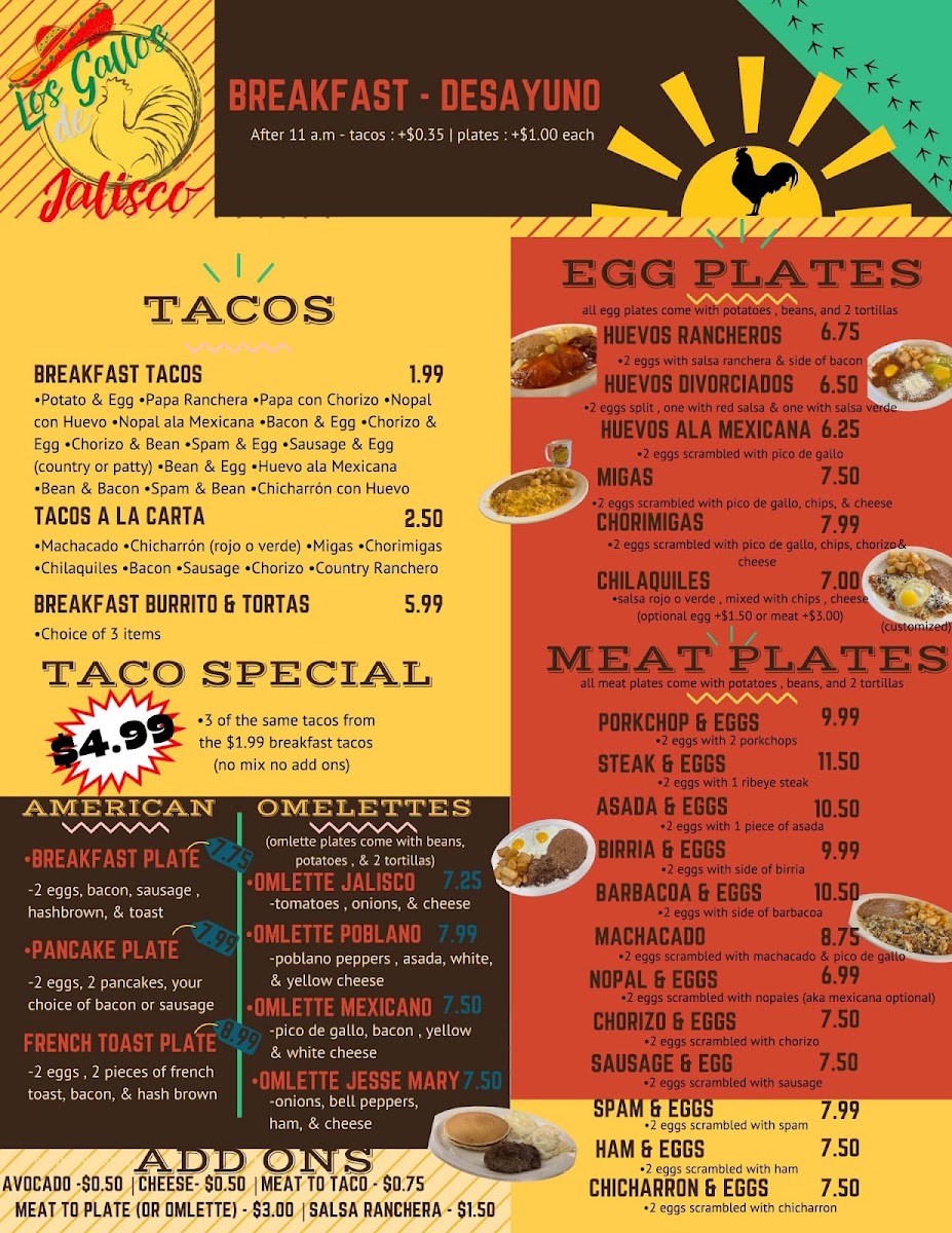 Los Gallos de Jalisco menu board