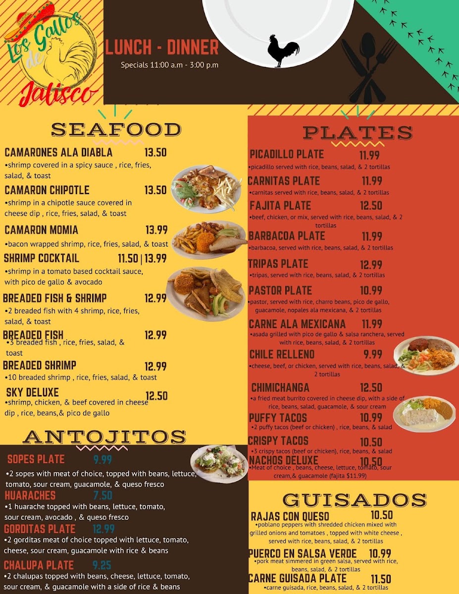 Los Gallos de Jalisco menu board
