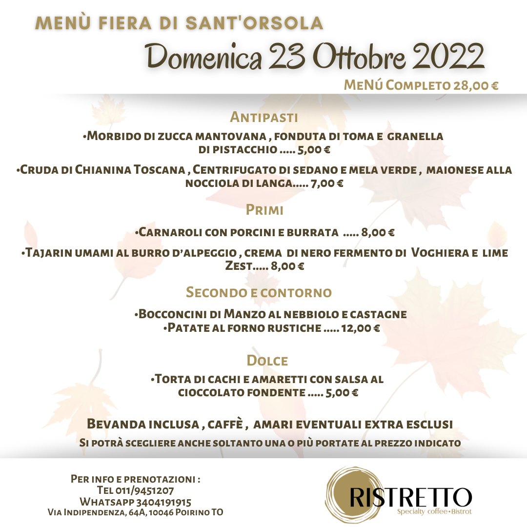 Ristretto Specialty Coffee Bistrot menu board