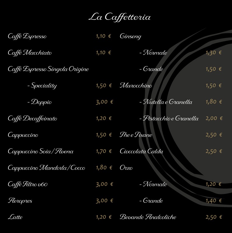 Ristretto Specialty Coffee Bistrot menu board