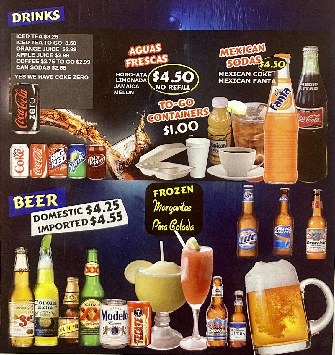 Playa Cancun Mexican/Seafood Restaurant menu board