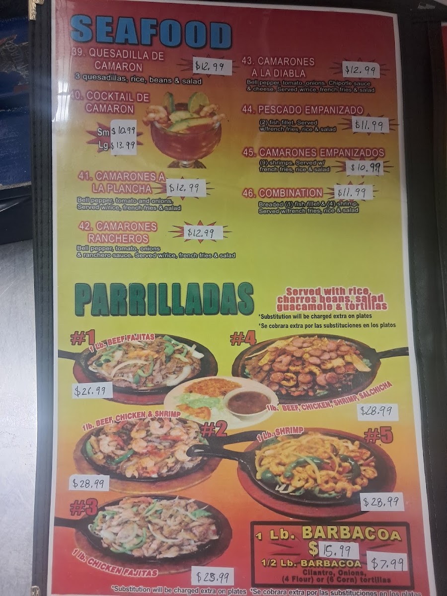 El Rancho Mexican Restaurant menu board