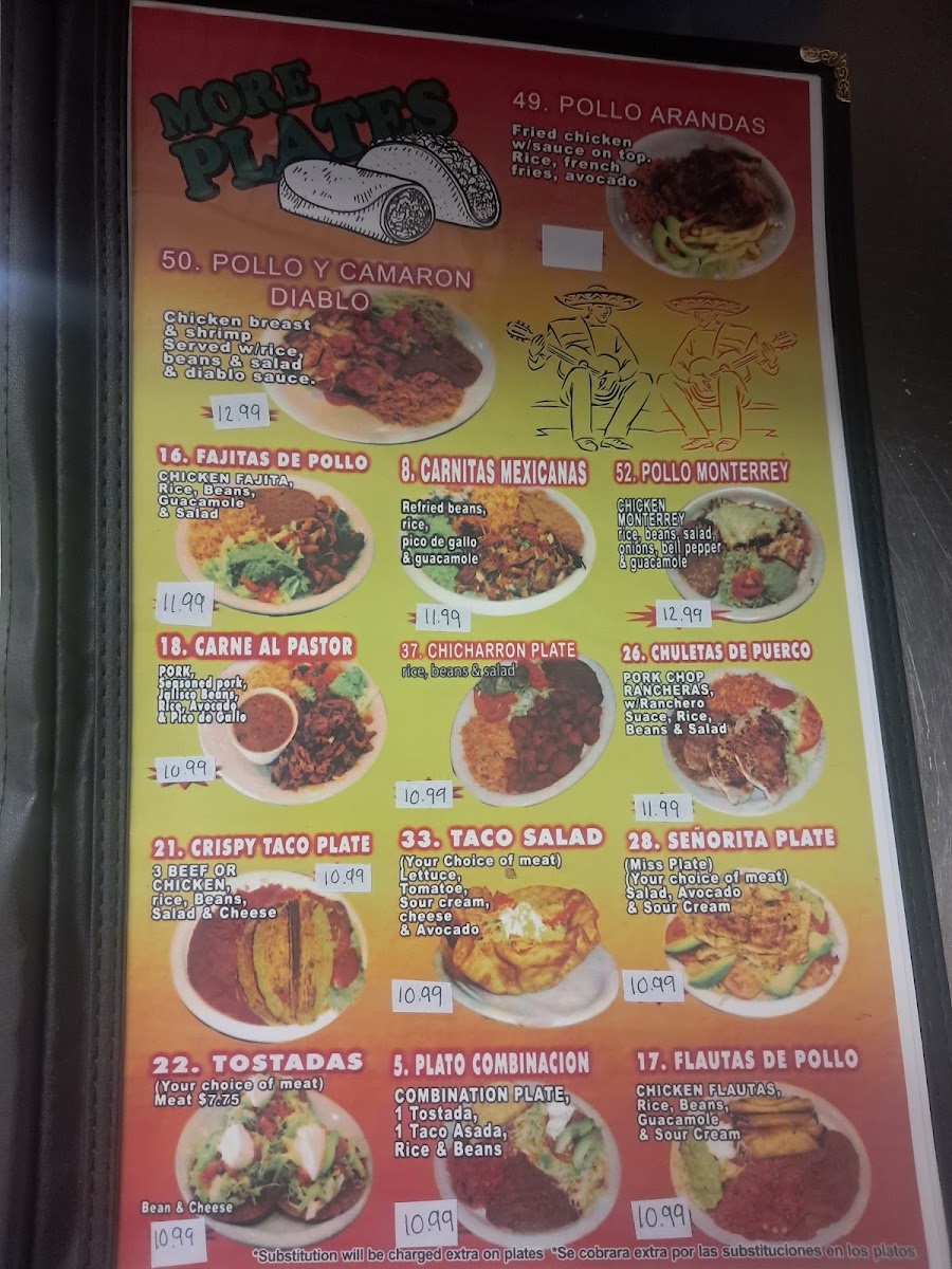 El Rancho Mexican Restaurant menu board