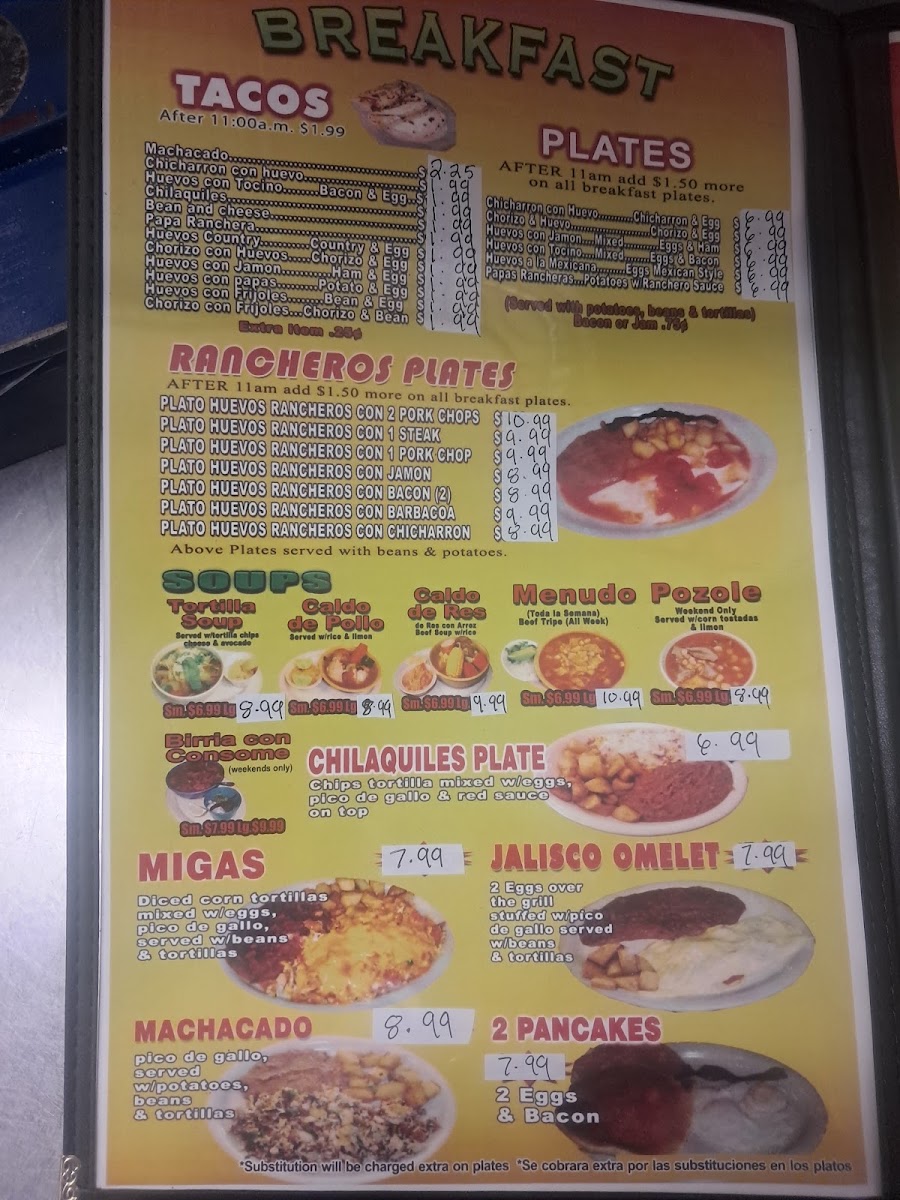 El Rancho Mexican Restaurant menu board