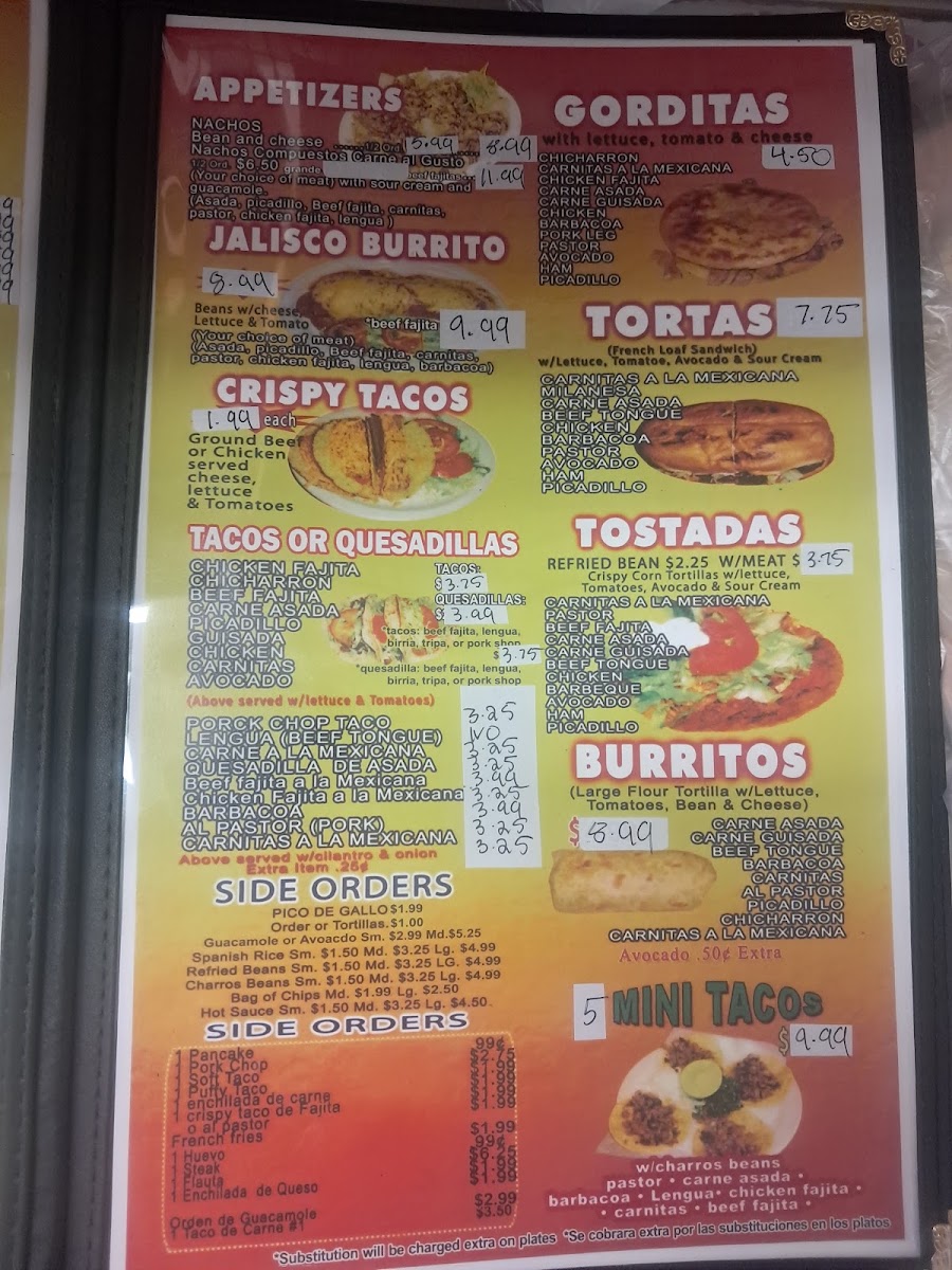 El Rancho Mexican Restaurant menu board