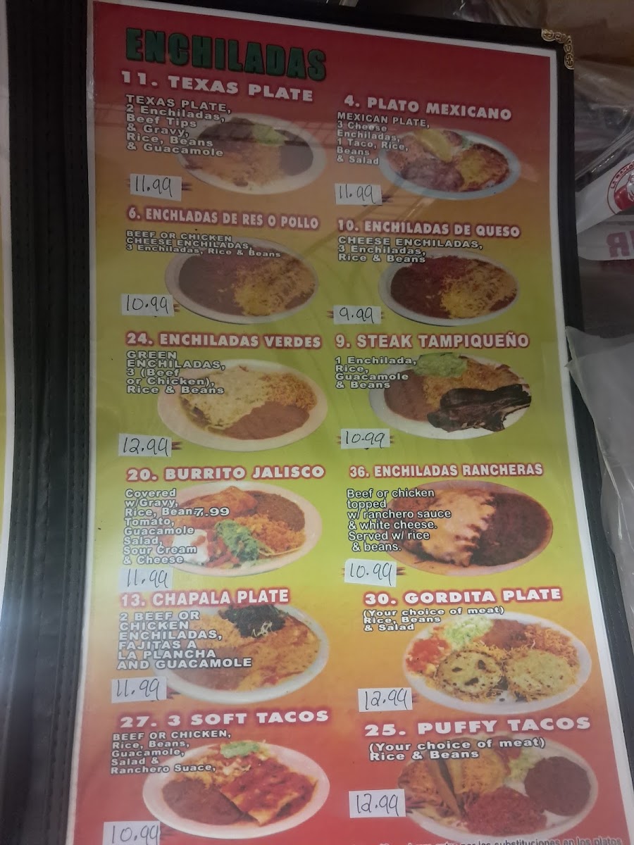 El Rancho Mexican Restaurant menu board