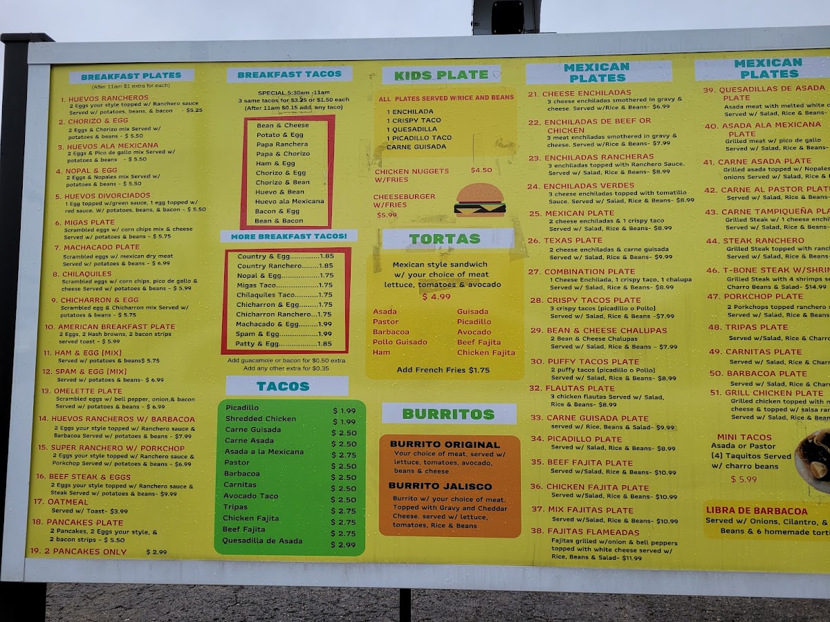 Taqueria Huentitan menu board