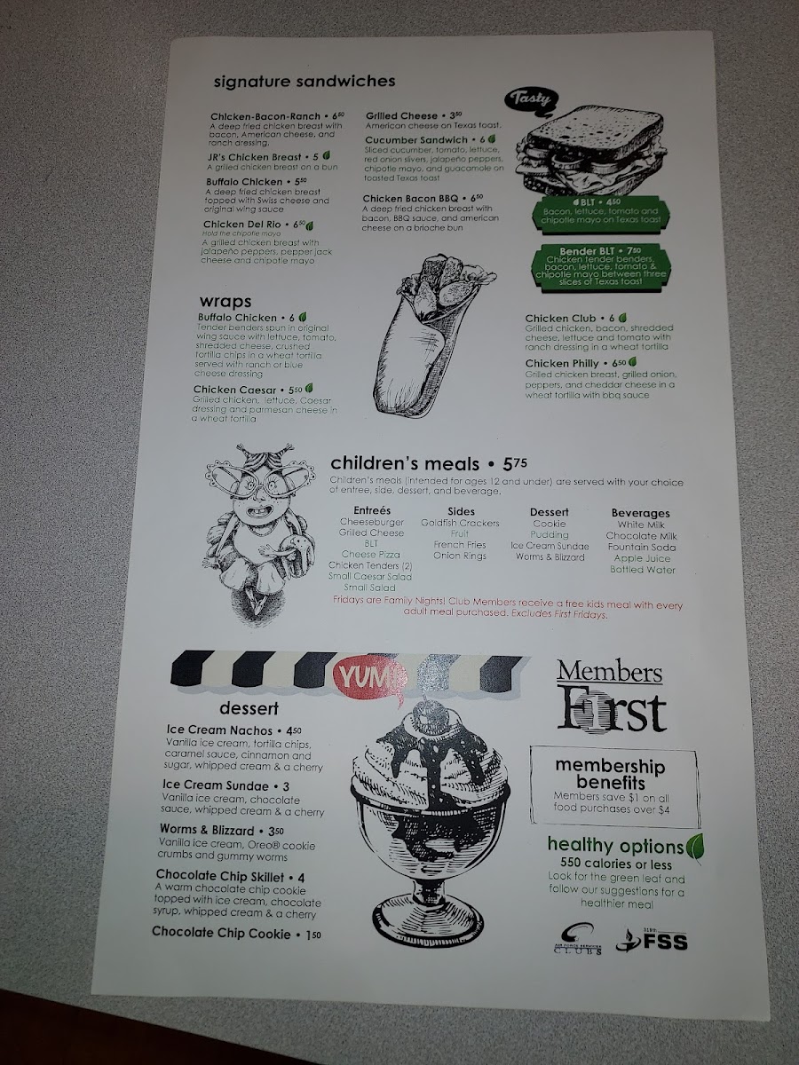 Northern Lights Club menu board