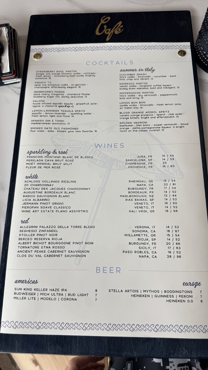 Soleil at Café menu board