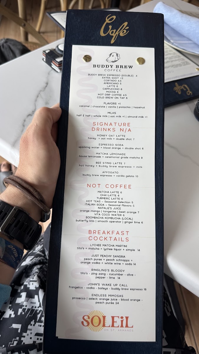 Soleil at Café menu board
