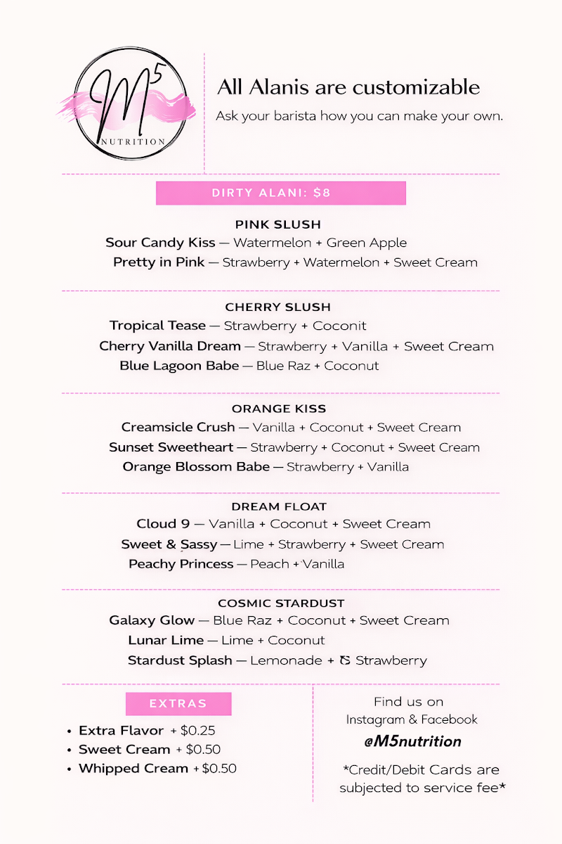 M5 Nutrition menu board