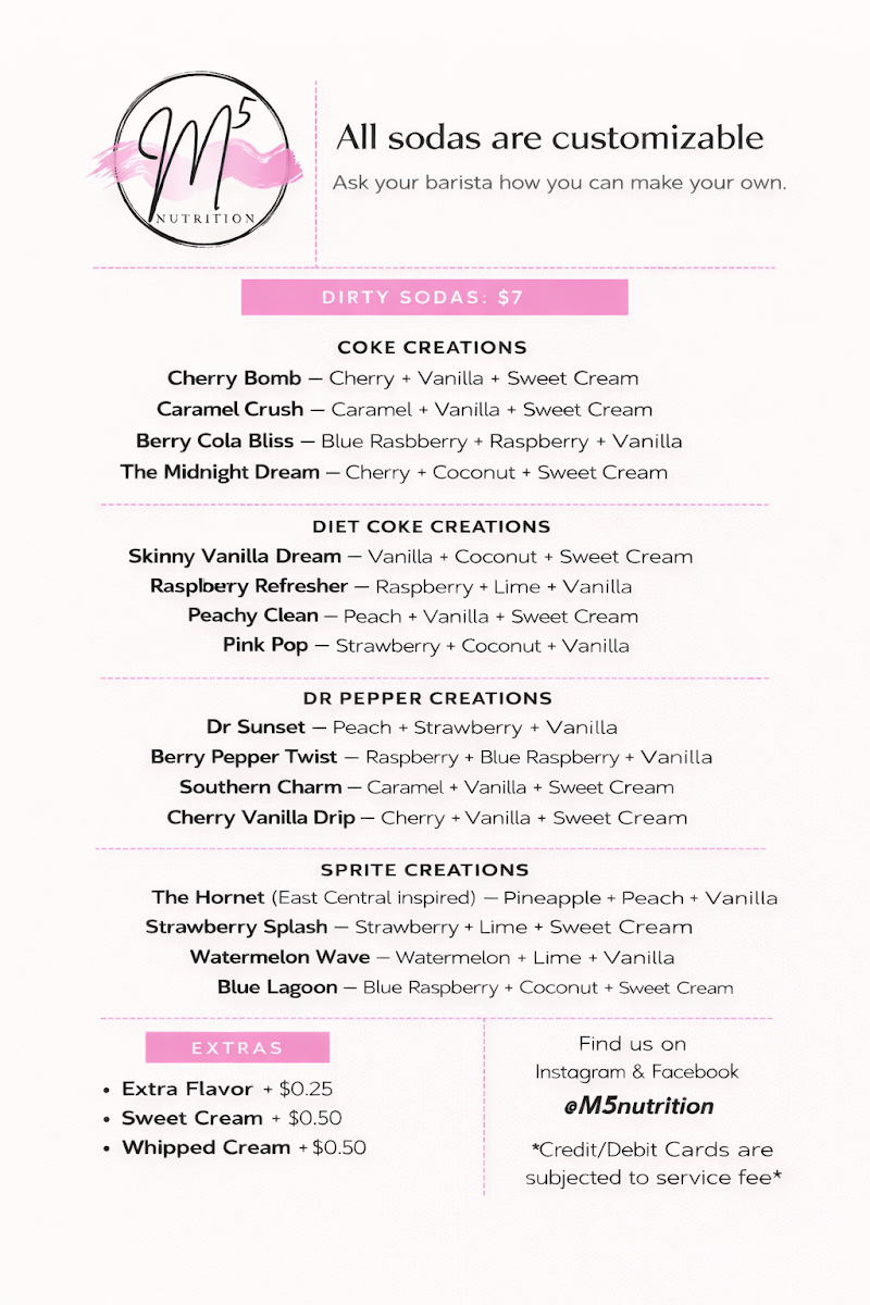 M5 Nutrition menu board