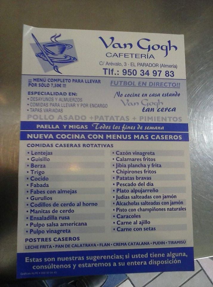 Van Gogh menu board