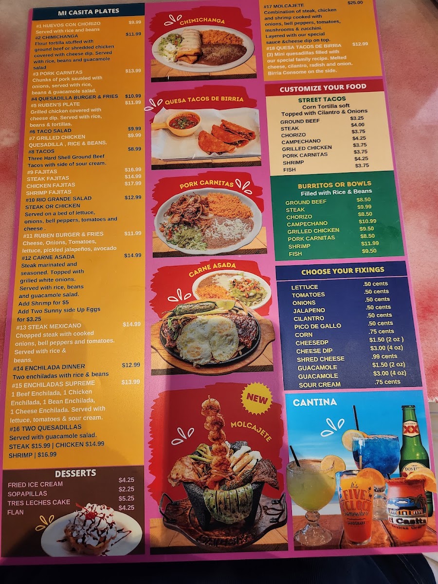 Mi Casita Mexican Grill menu board